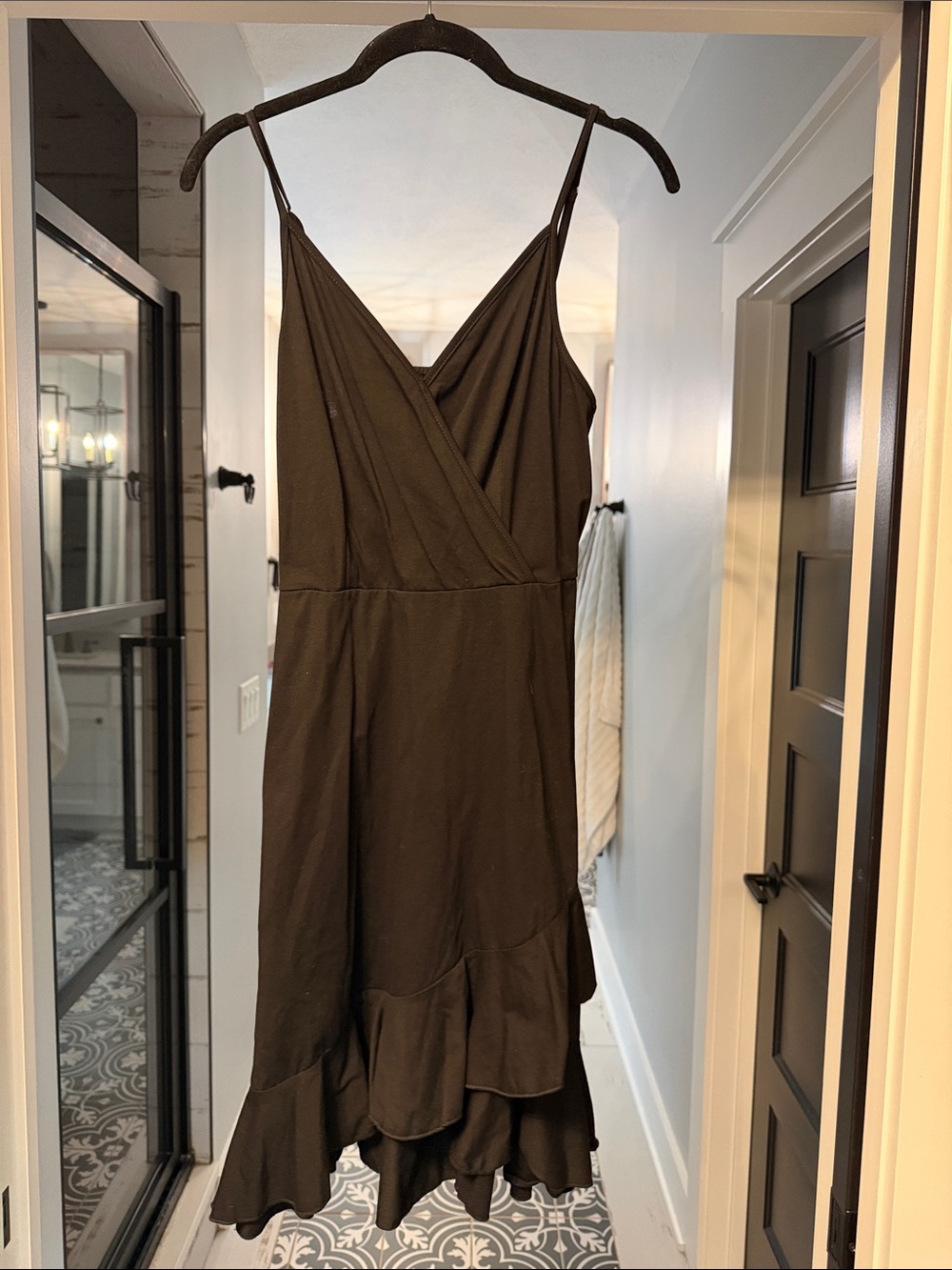 Women's Cotton Black Ruffle Hem Slip Dress